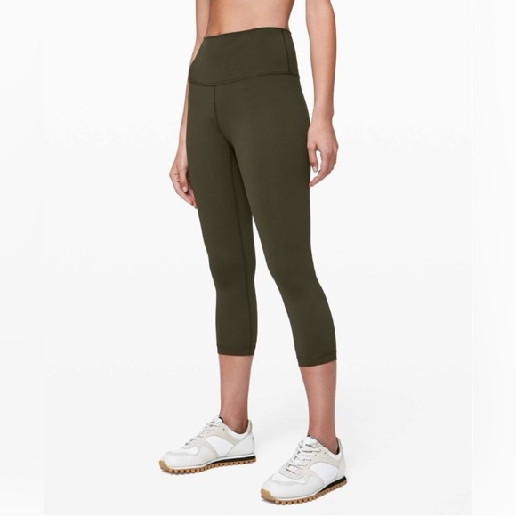 Lululemon Wunder Under Crop Dark Olive Full-On Luxtreme 21” Sz 4 Like New - Picture 2 of 9